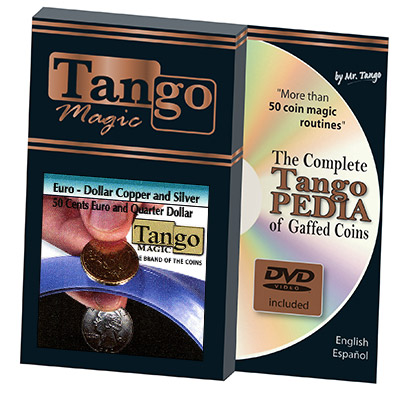 Euro-Dollar Copper And Silver (50 Cent Euro and Quarter Dollar w/DVD)(ED003)by Tango Magic-Trick